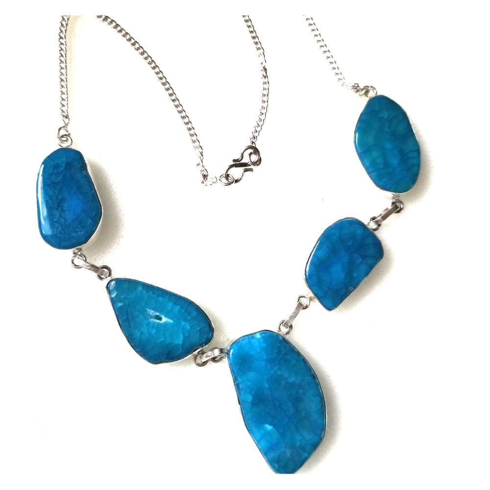 Deeb blue agate and sterling silver necklace